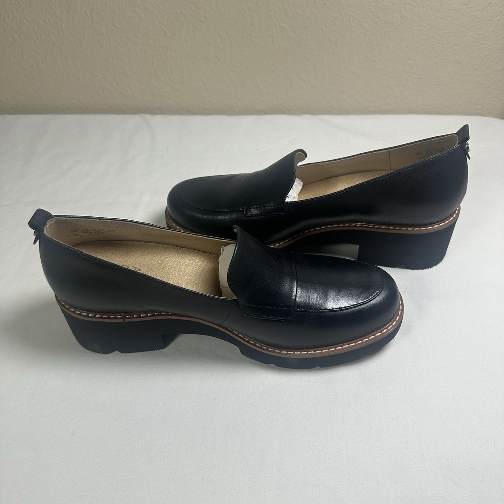 Naturalizer Womens Darry Loafer US 9‎ M Black Leather Lug Sole Slip On NEW